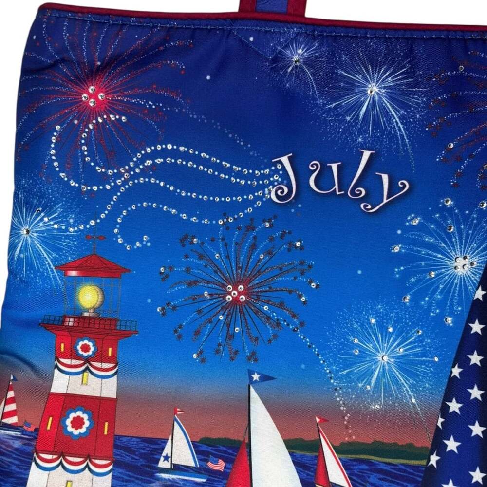 Patriotic July 4th Lighthouse and Sailboat Quilted Handmade Tote Bag - Picture 2 of 7